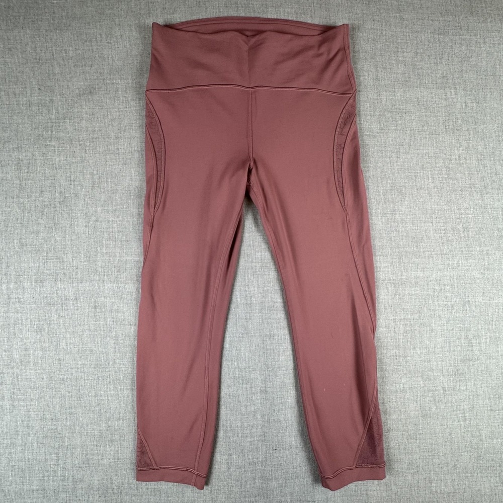 Lululemon Inspire Crop II Pants‎ Womens 10 Pink Ankle Leggings Floral Mesh Yoga